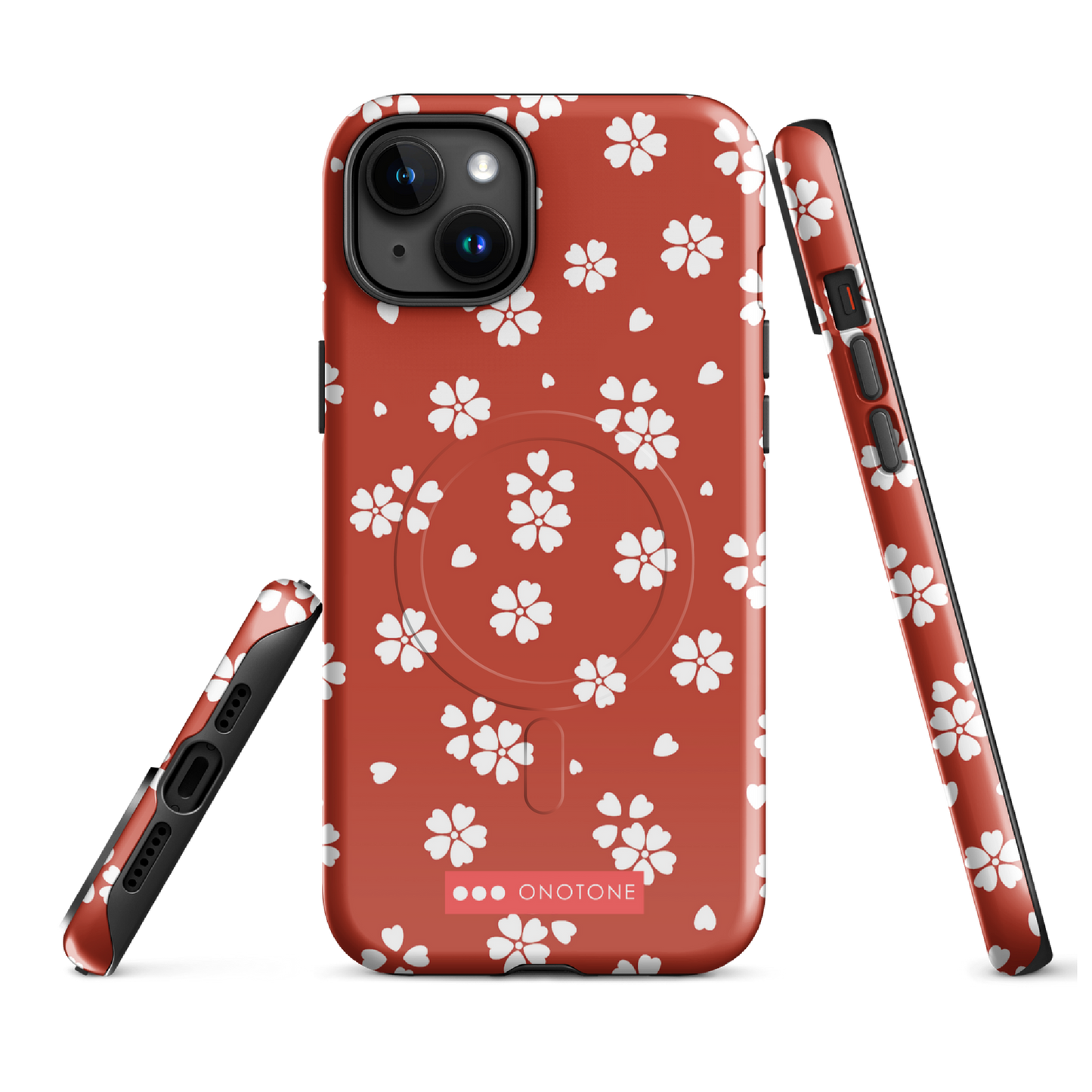 Japanese design indigo iPhone® Case with red floral patterns