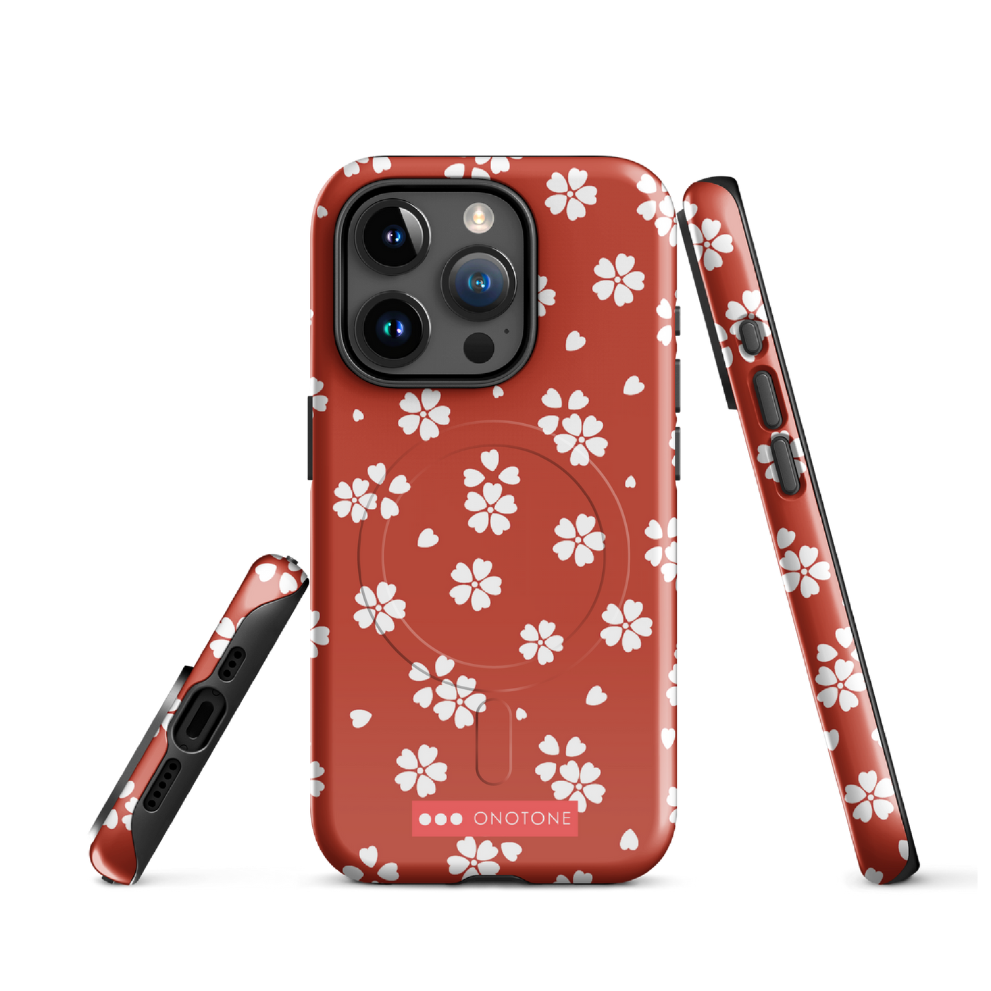 Japanese design indigo iPhone® Case with red floral patterns