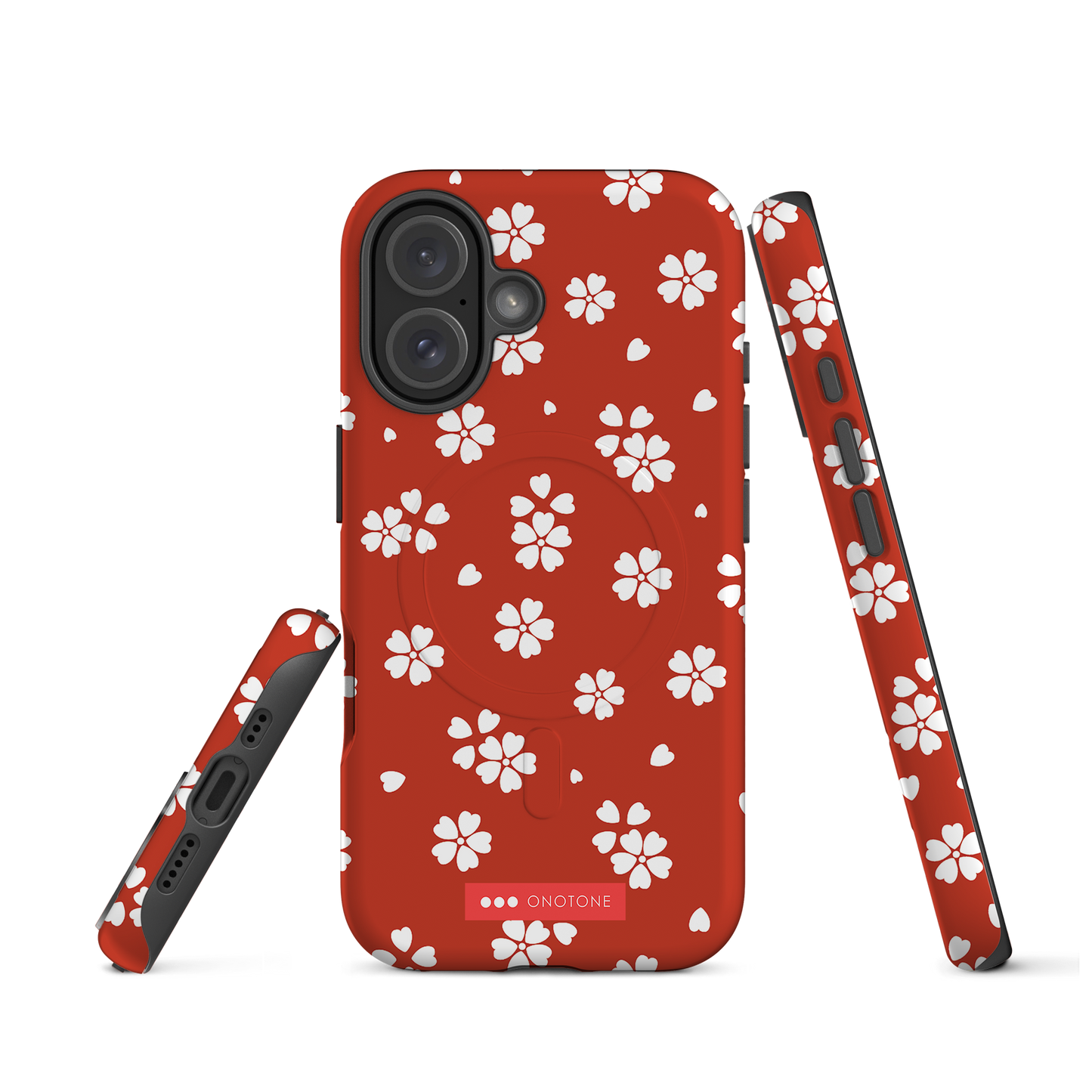 Japanese design indigo iPhone® Case with red floral patterns