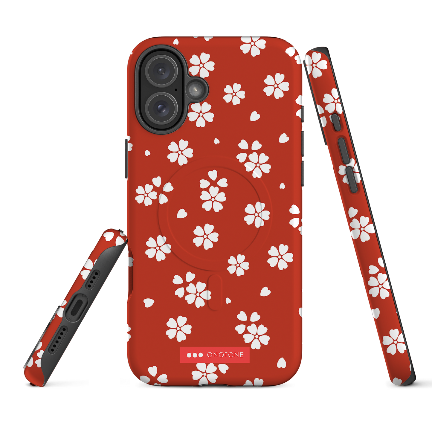 Japanese design indigo iPhone® Case with red floral patterns