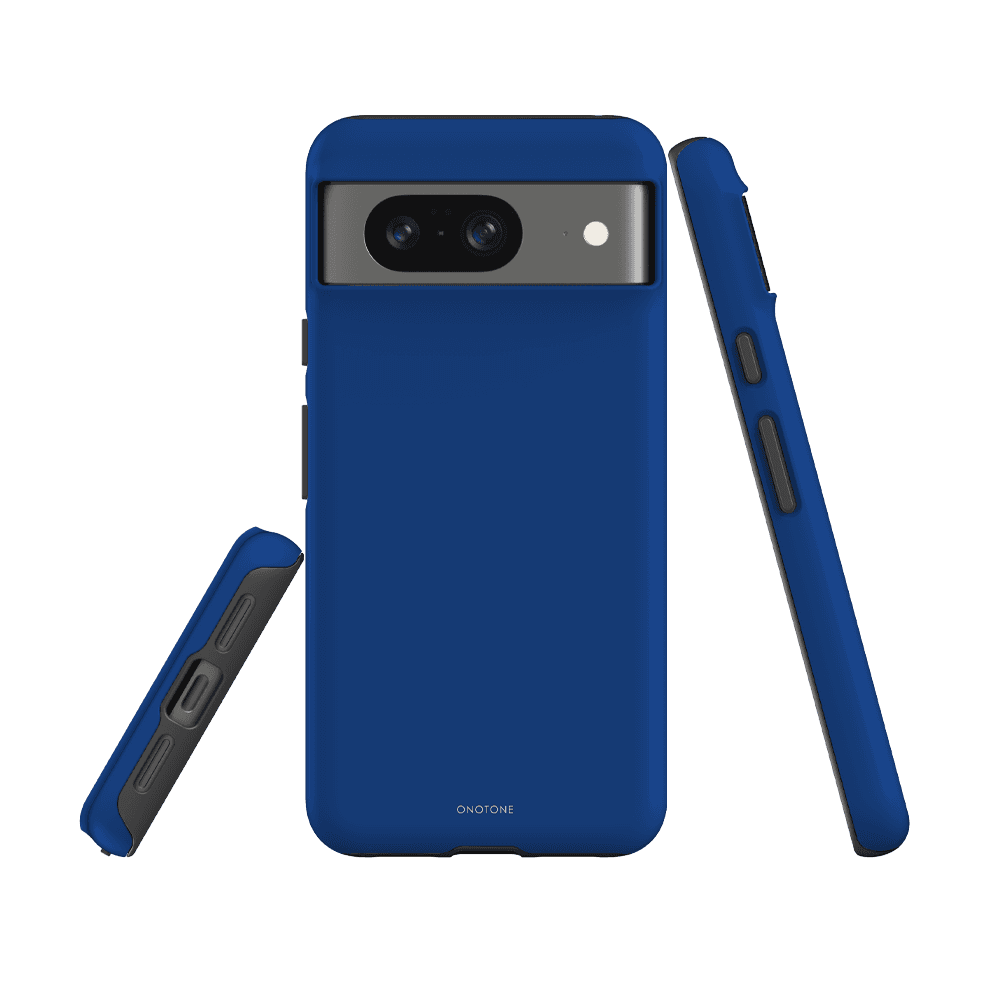 Shock-resistant Google Pixel 7 case in Pantone 286 blue with dual-layer protection and precise cutouts for ports and camera. Slim and durable design.
