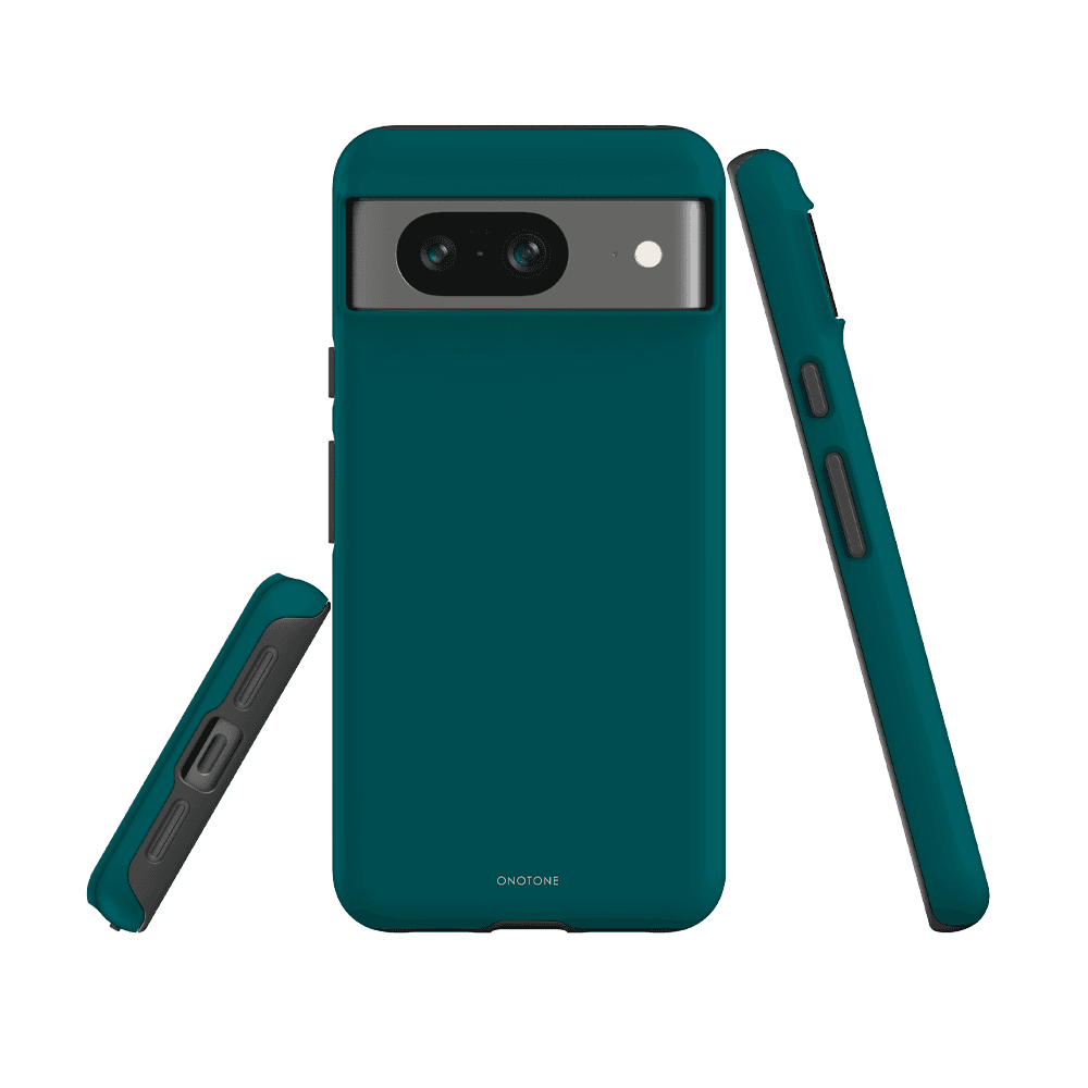 Google Pixel Case - Pantone 323 in deep teal, showcasing side button coverage and snug fit for secure phone protection.