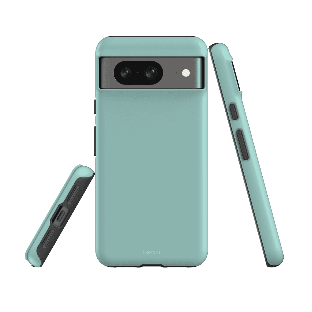 Google Pixel Case - Pantone 331 for Pixel 7A in mint green. Offers full coverage with tactile button access and dual-layer shock absorption.