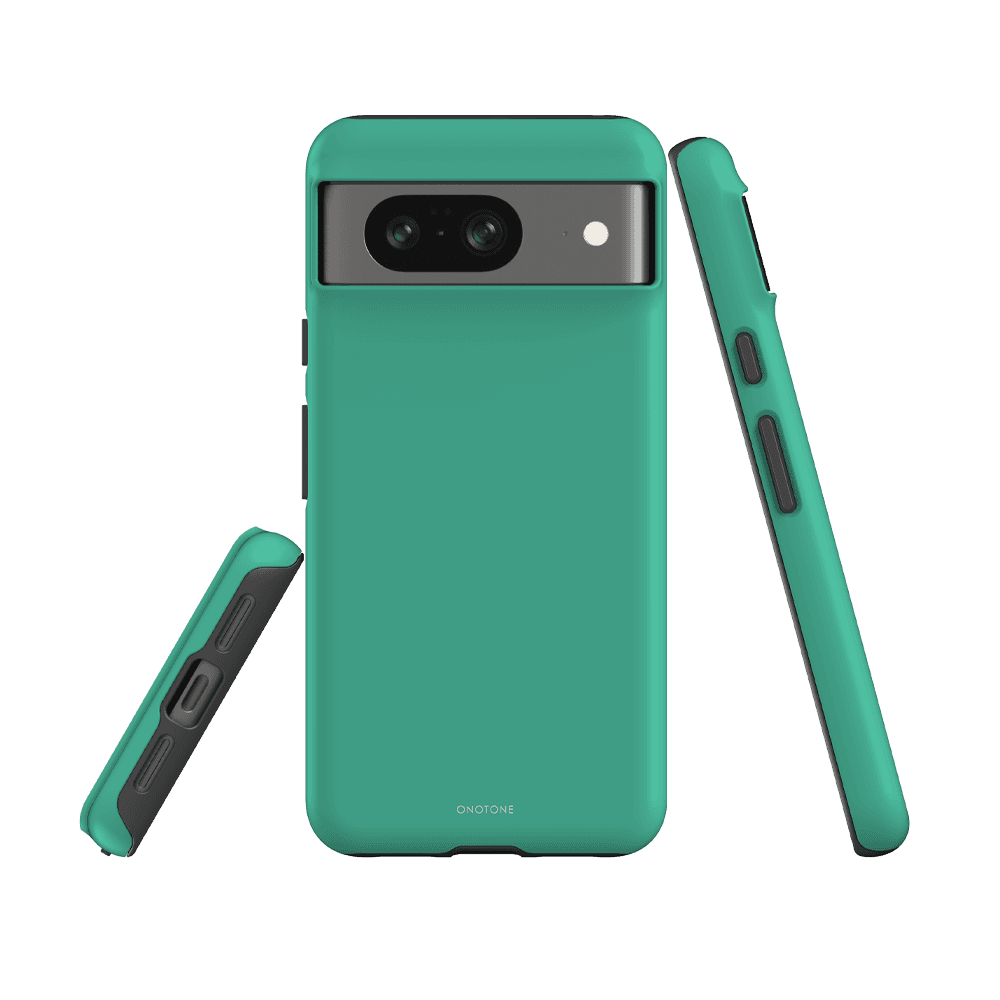 Protective Google Pixel Case in Pantone 338 with TPU interior and hard shell exterior. Engineered for drop protection and daily wear.
