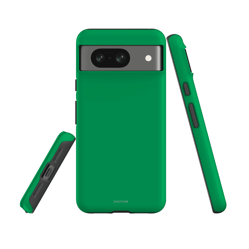 Green Pantone 354 Google Pixel Case with dual-layer build for superior impact absorption. Features raised bezel and responsive button covers.