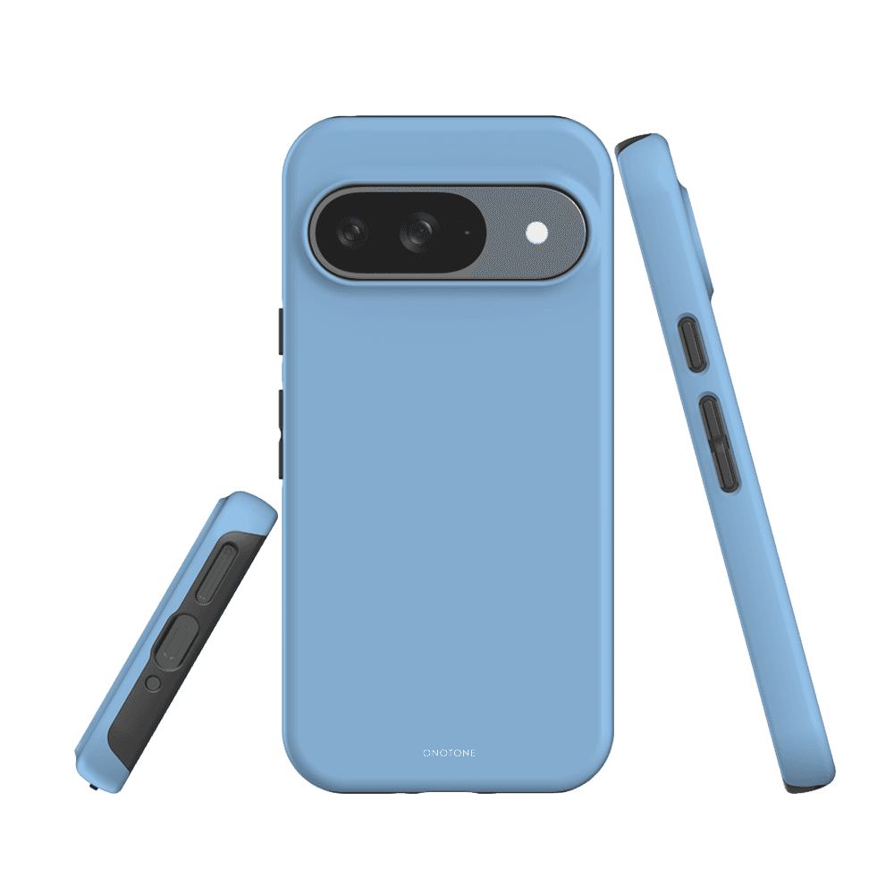 Dual-layer Google Pixel Case - Pantone 283 for Pixel 6a in pastel blue, designed with TPU lining and raised edges for screen safety.