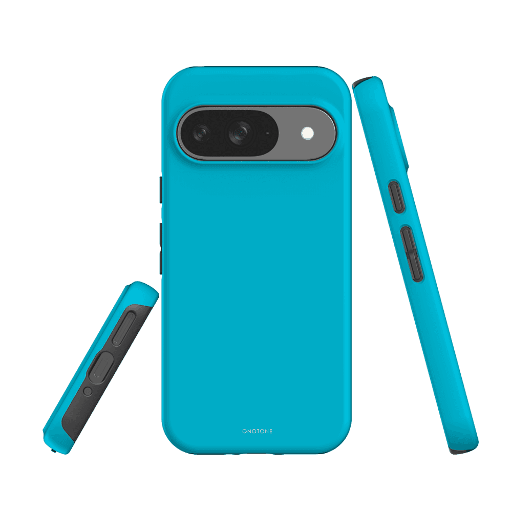 Google Pixel Case - Pantone 311 for Pixel 6a. Sleek, shock-resistant case with raised edges and soft TPU interior for enhanced protection.
