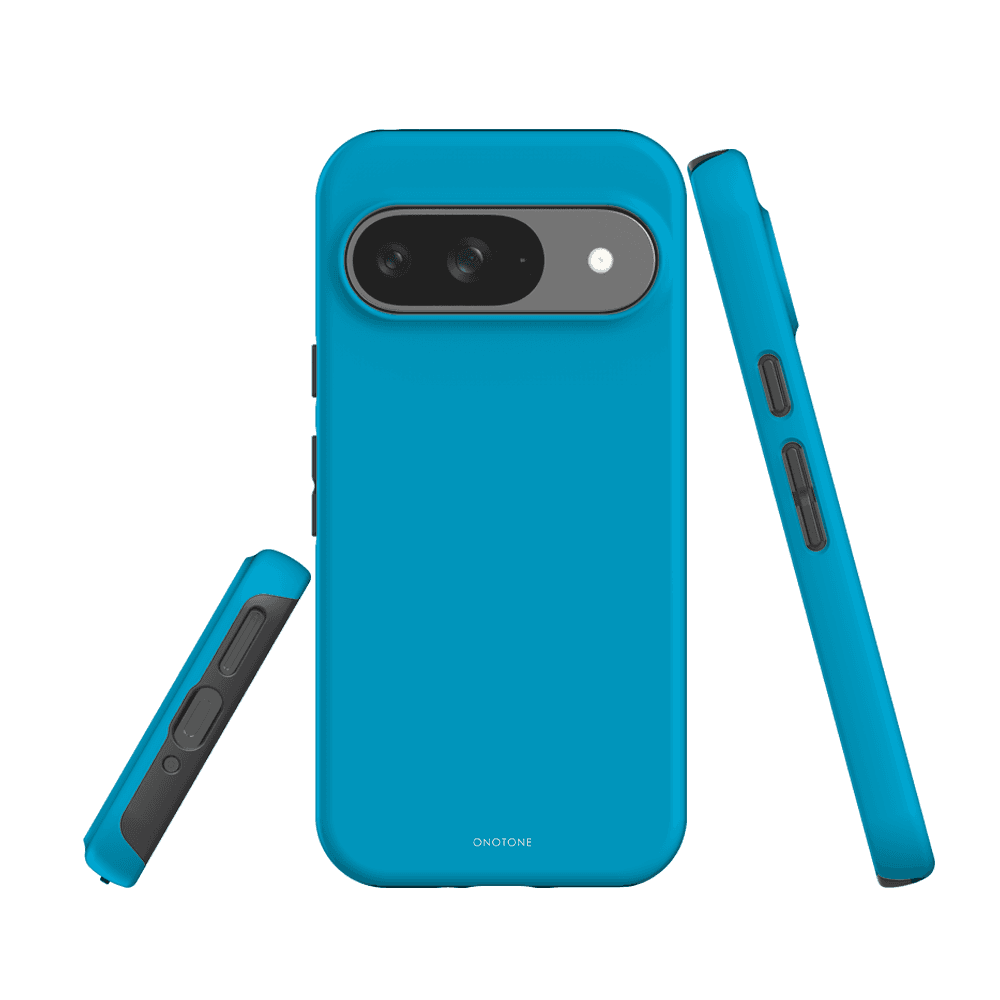 Google Pixel Case Pantone 312 - Shockproof Protection with precise cutouts and raised edges, designed for Pixel 7a in bold blue finish.
