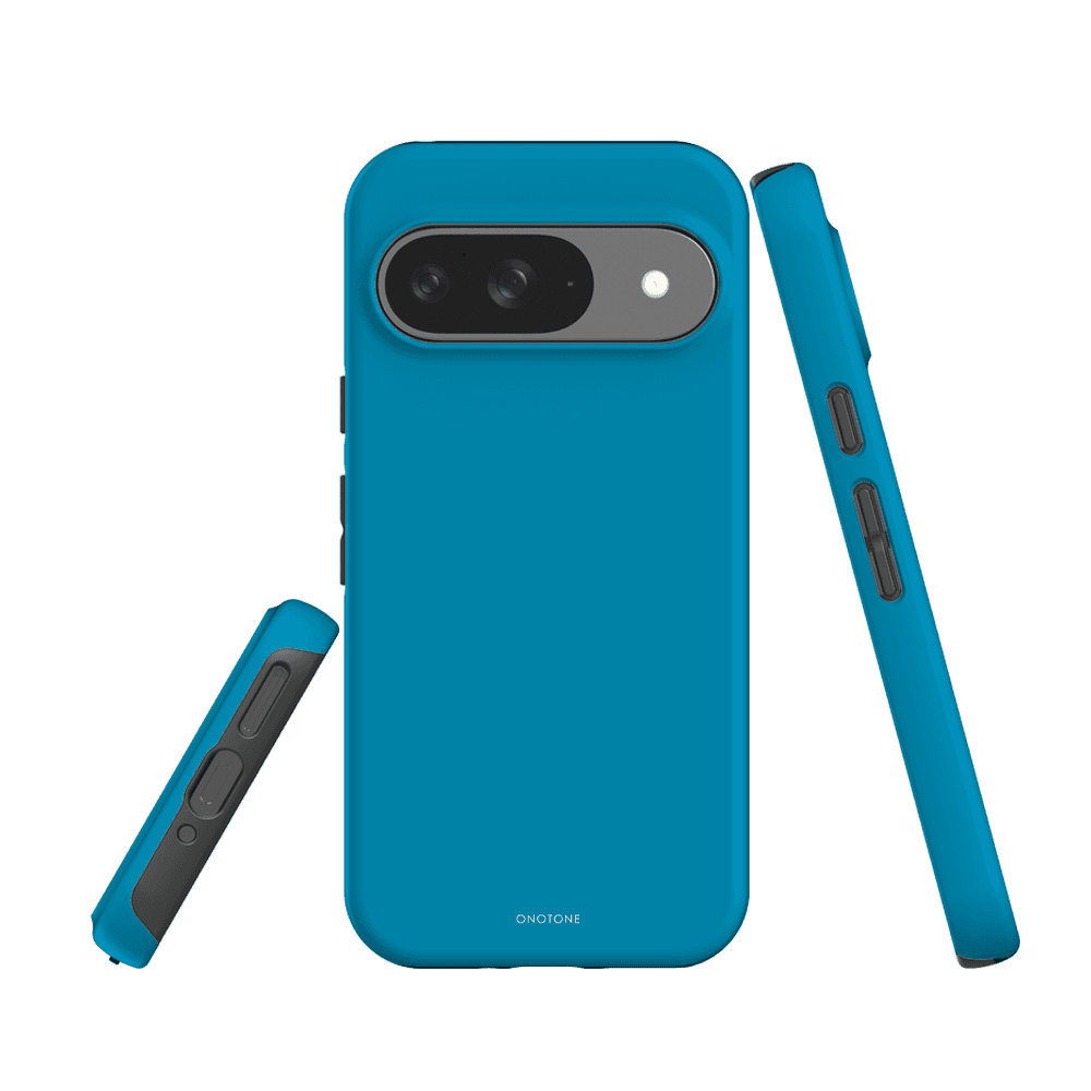 Google Pixel Case - Pantone 313 with slim dual-layer protection, raised edges, and tactile button covers for secure grip and usability.