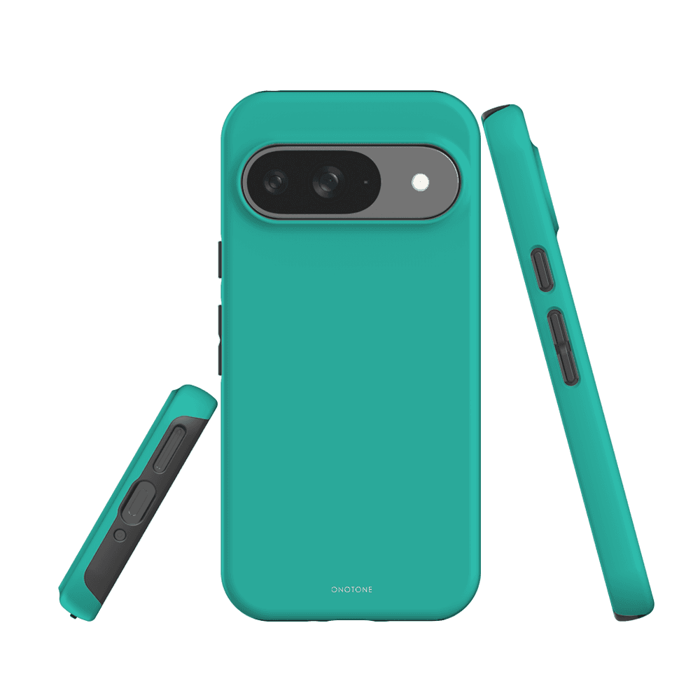 Google Pixel Case - Durable Protection in Pantone 333 for Pixel 7. Slim, dual-layer case with raised edges to prevent screen scratches.