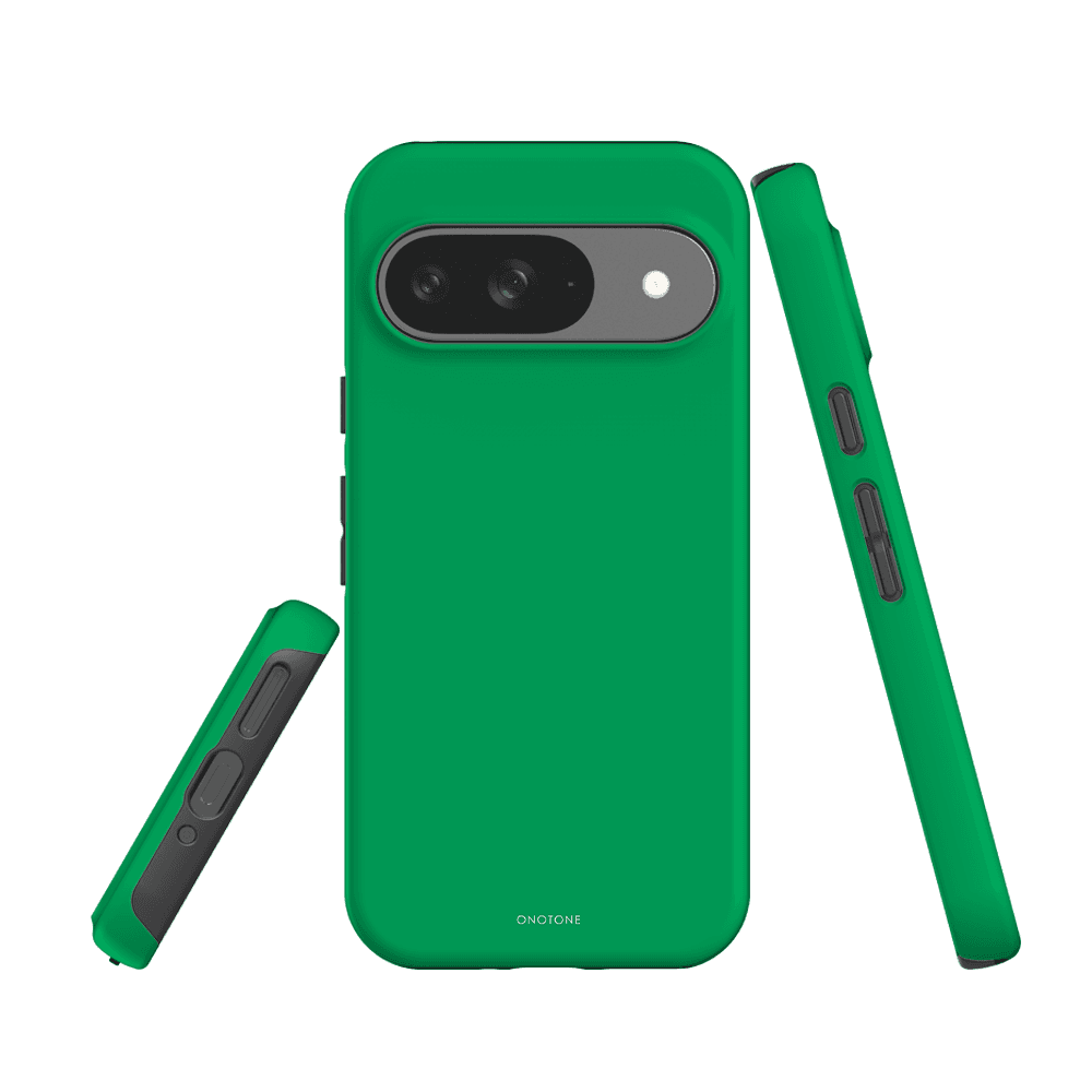Pantone 354 green Google Pixel Case with raised edges and dual-layer protection. Designed for impact resistance and long-lasting durability.