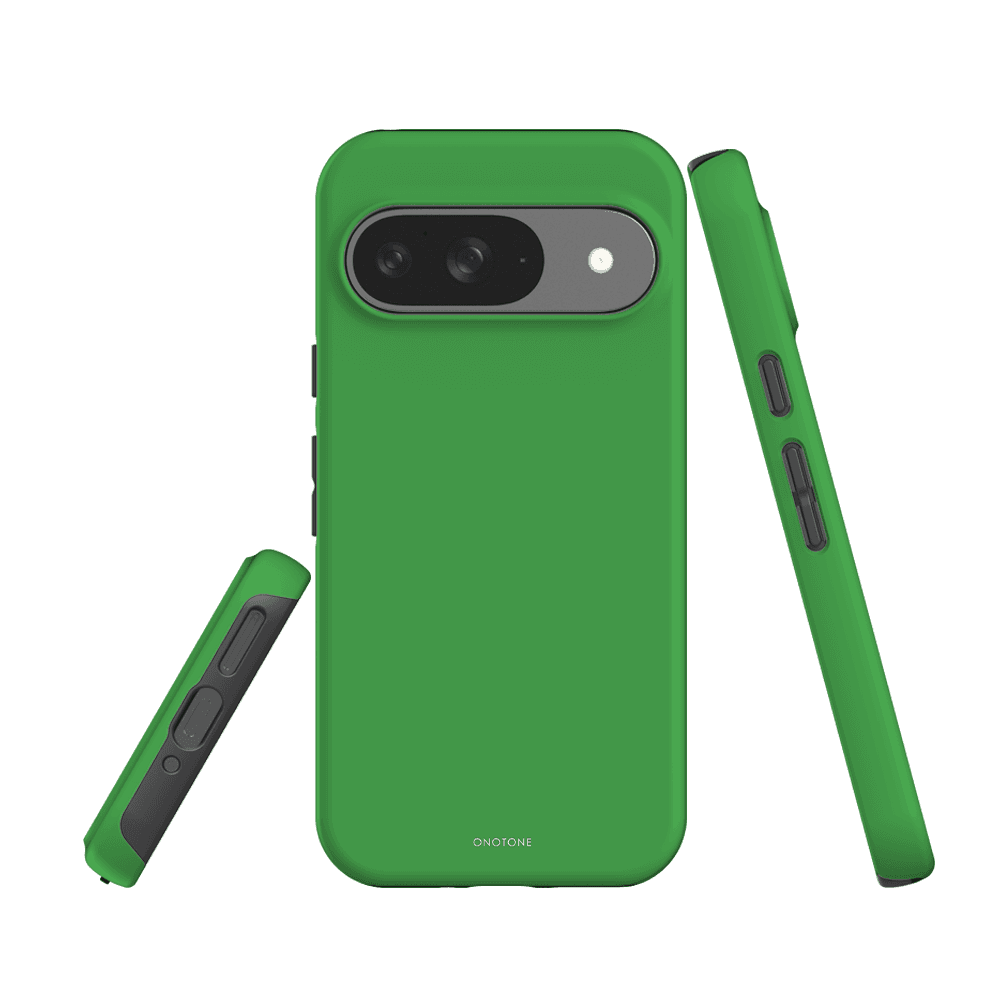 Google Pixel Case - Pantone 361 for Pixel 7, dual-layered and shockproof in bright green, offering full camera and button protection.