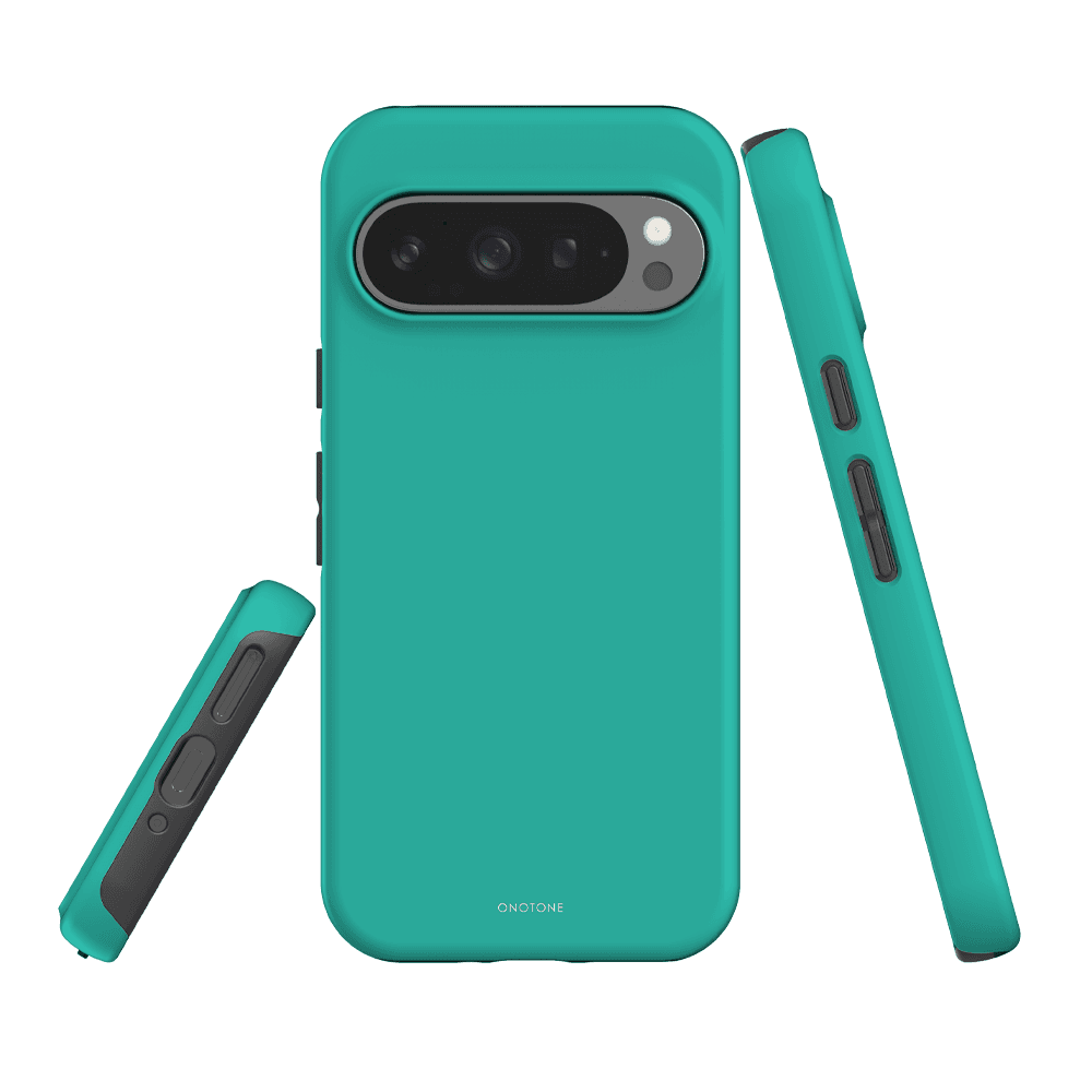 Pantone 333 Google Pixel Case for Pixel 7 Pro offering durable protection with TPU lining and polycarbonate shell for shock absorption.