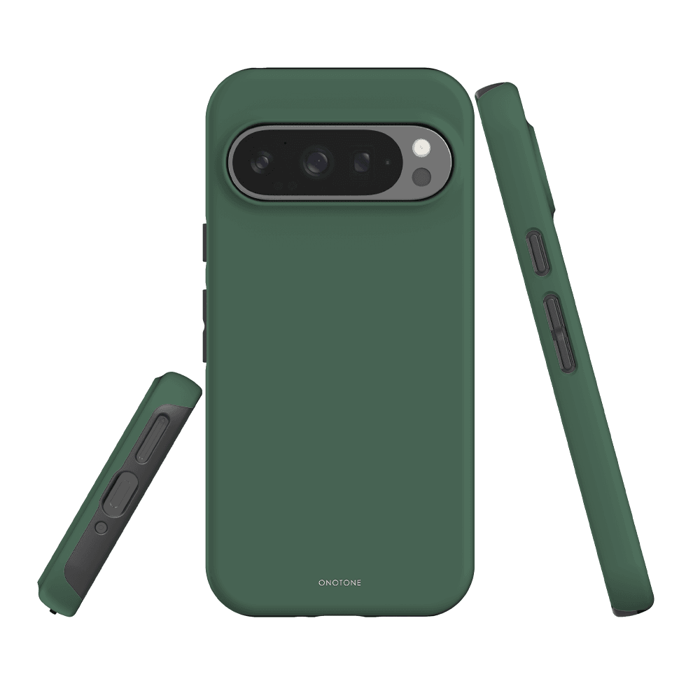 Pantone 357 Google Pixel Case on Pixel 7, offering dual-layer protection with TPU lining and polycarbonate shell for impact resistance.