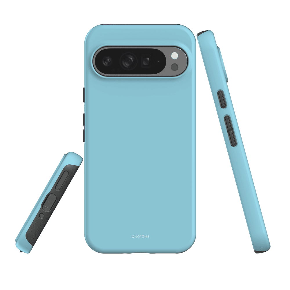 Google Pixel Case - Pantone 304 in light blue with shock-resistant design and raised bevel for camera protection. Durable cover fits Pixel 7 Pro.