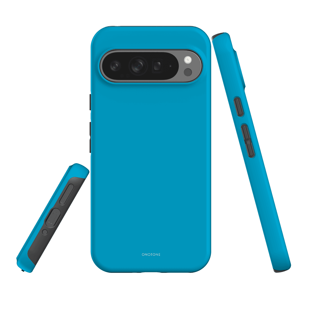 Google Pixel Case Pantone 312 - Shockproof Protection in vibrant blue, featuring dual-layer design with raised bezel for screen safety.