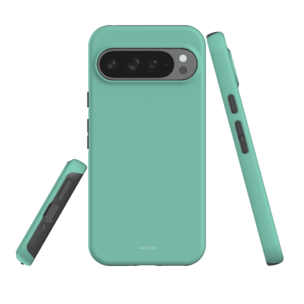 Google Pixel Case - Pantone 337 with dual-layer protection and impact absorption, shown on Pixel model with triple camera cutout.