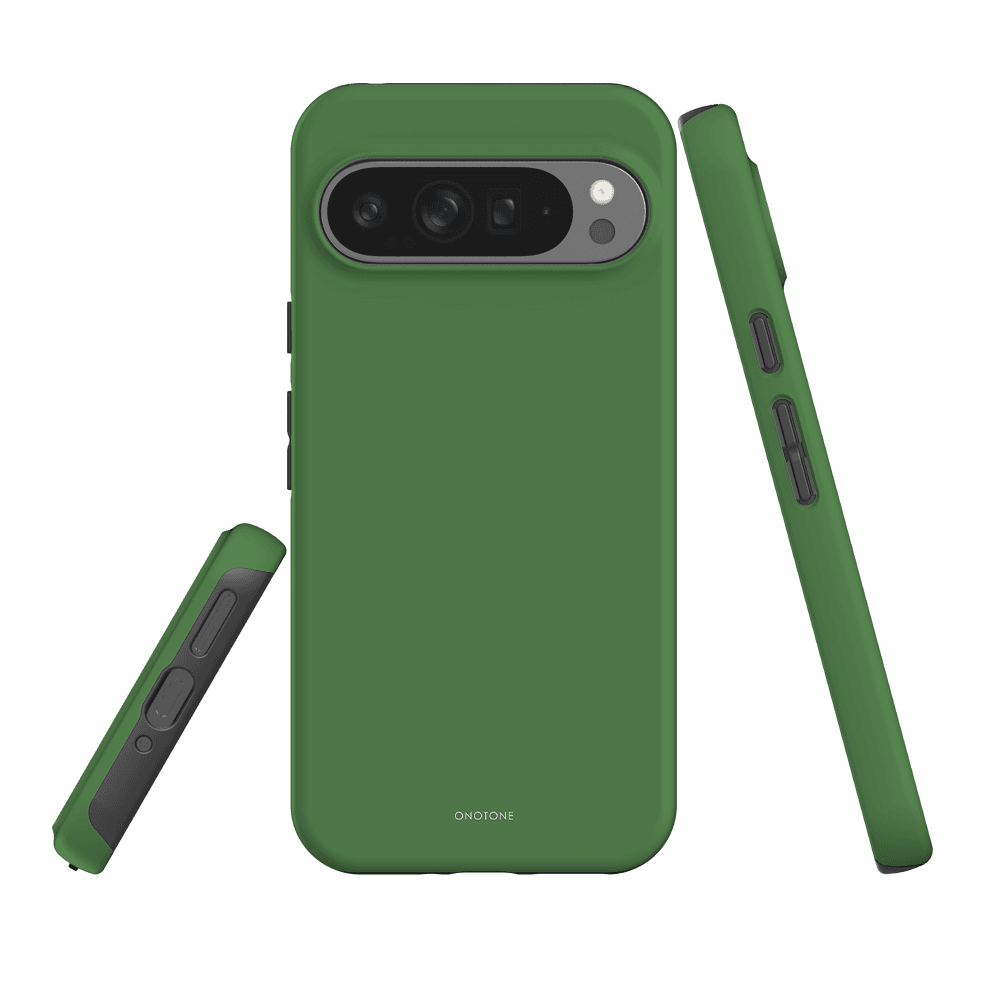 Google Pixel Case - Pantone 363 in green with dual-layered shock-resistant design, featuring raised bevel for screen protection.