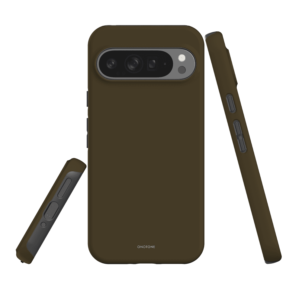 Shock-resistant Google Pixel case in Pantone 448 with dual-layer protection and raised bevel for scratch prevention. Designed for impact protection.