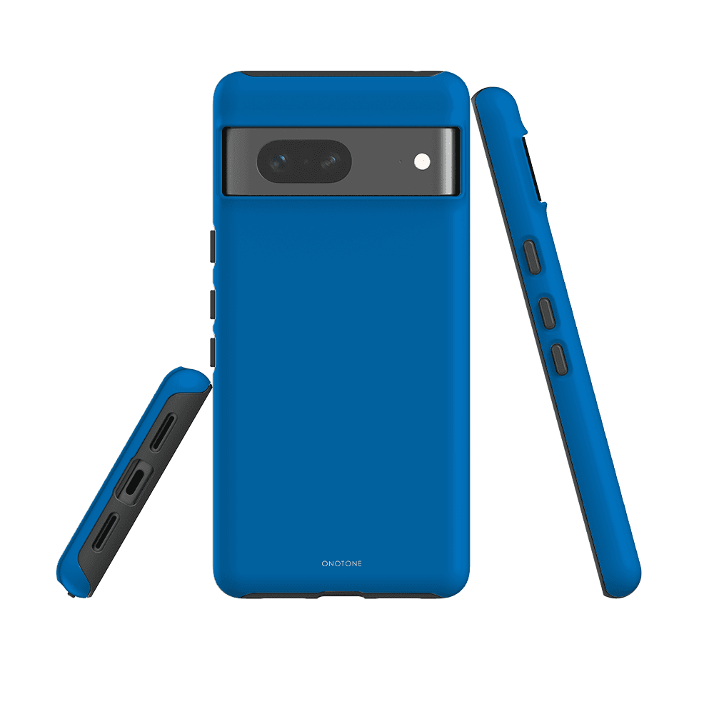 Pantone 285 Google Pixel case with solid color finish, dual-layer protection, and ergonomic button covers for easy access.