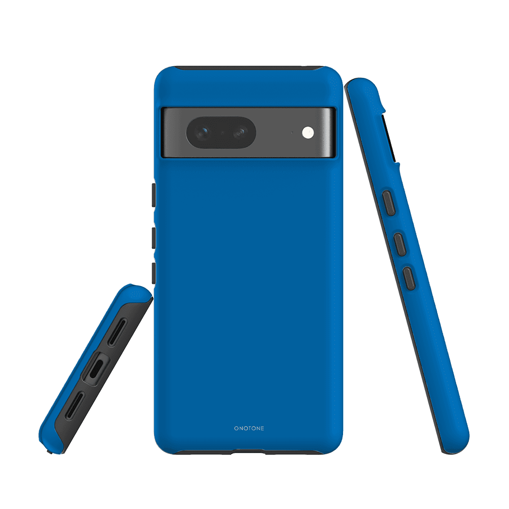 Google Pixel case in Pantone 285, featuring dual-layered build and raised bezels to protect camera and screen from scratches.