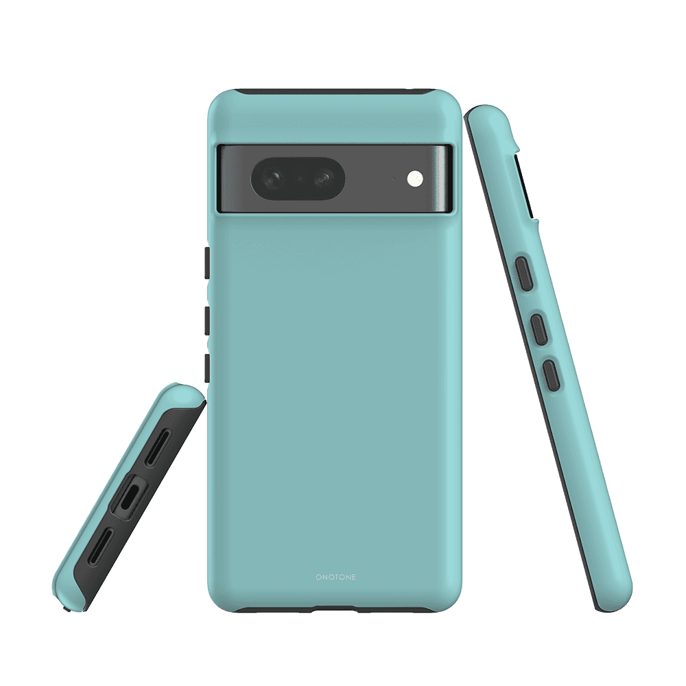 Google Pixel Case - Pantone 324 in light teal, offering dual-layer shock absorption and full side button coverage.
