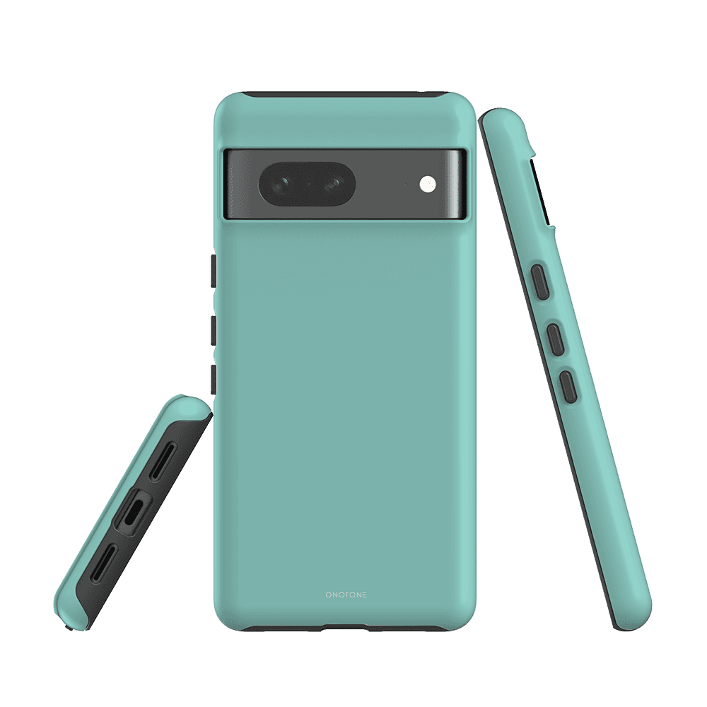 Google Pixel Case Pantone 332 in mint green for Pixel 6a, featuring shock-absorbing corners and slim ergonomic design.