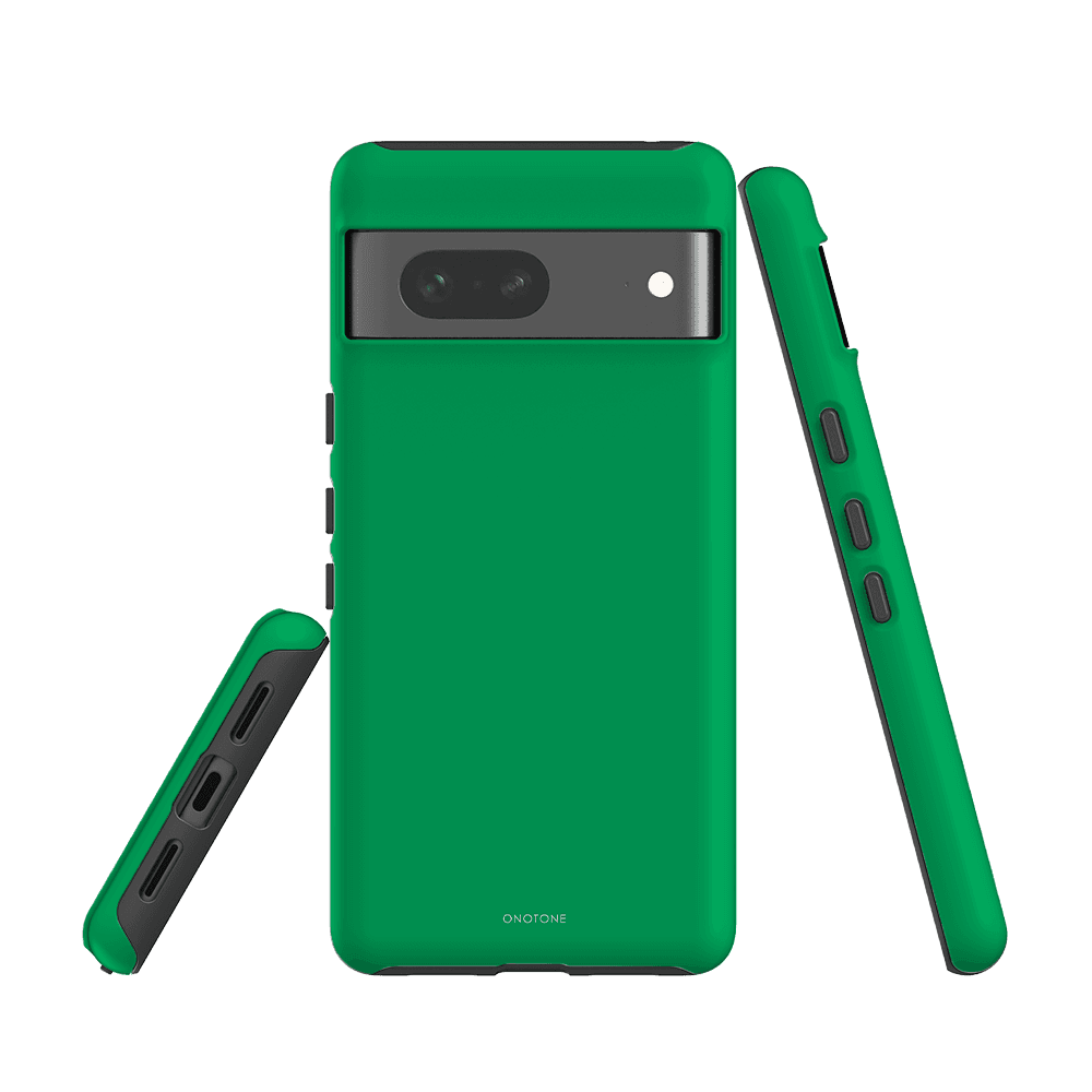 Google Pixel Case in Pantone 354 green with rugged, shock-resistant design. Ensures lasting protection with precise cutouts and raised edges.