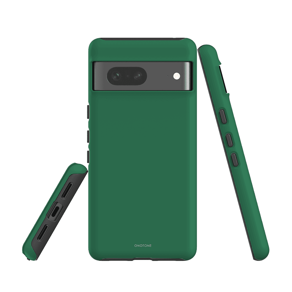 Shockproof Google Pixel Case in Pantone 356 for Pixel 5a with durable polycarbonate exterior and tactile button covers.