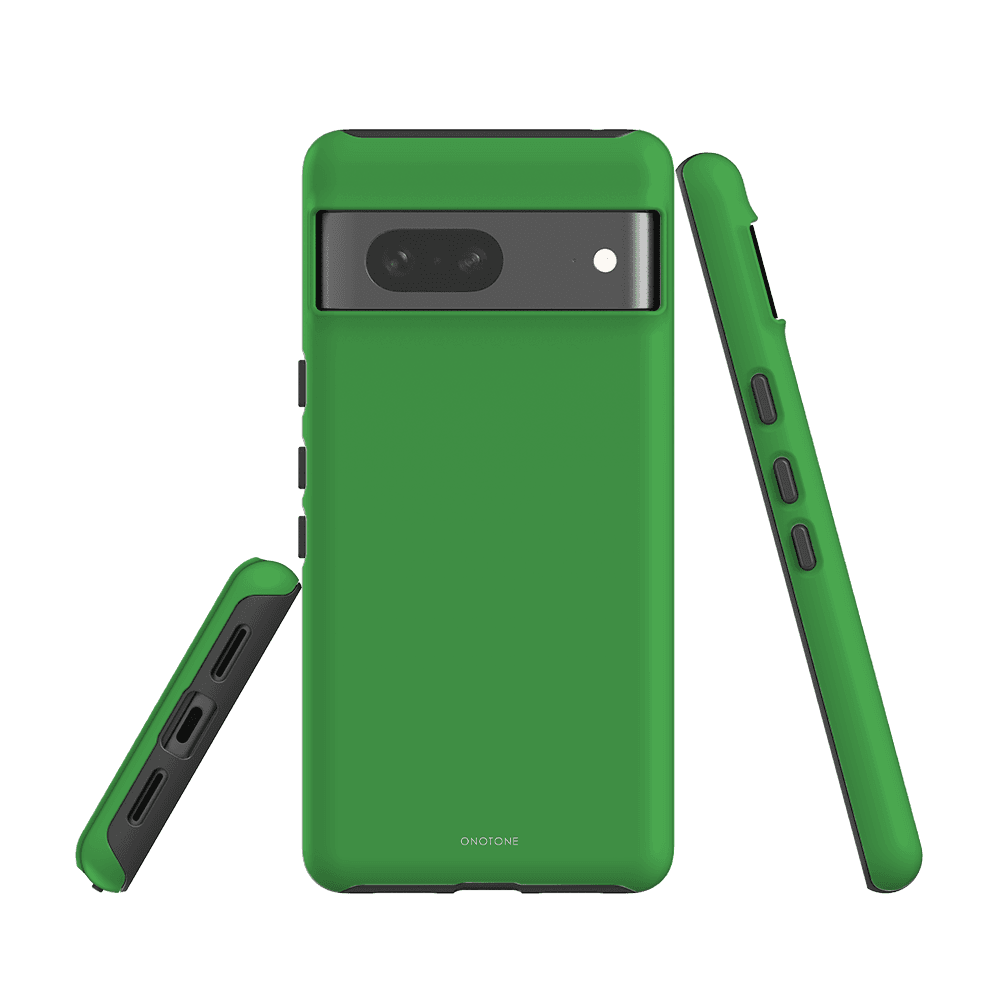 Google Pixel Case - Pantone 361 for Pixel 6a, solid green shockproof cover with dual-layered protection and tactile button access.