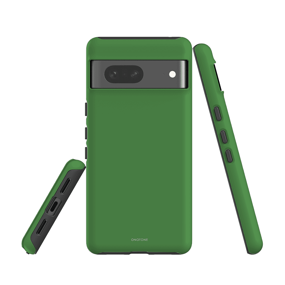 Pantone 362 green Google Pixel Case with dual-layer protection, shock resistance, and precise cutouts for ports and camera.