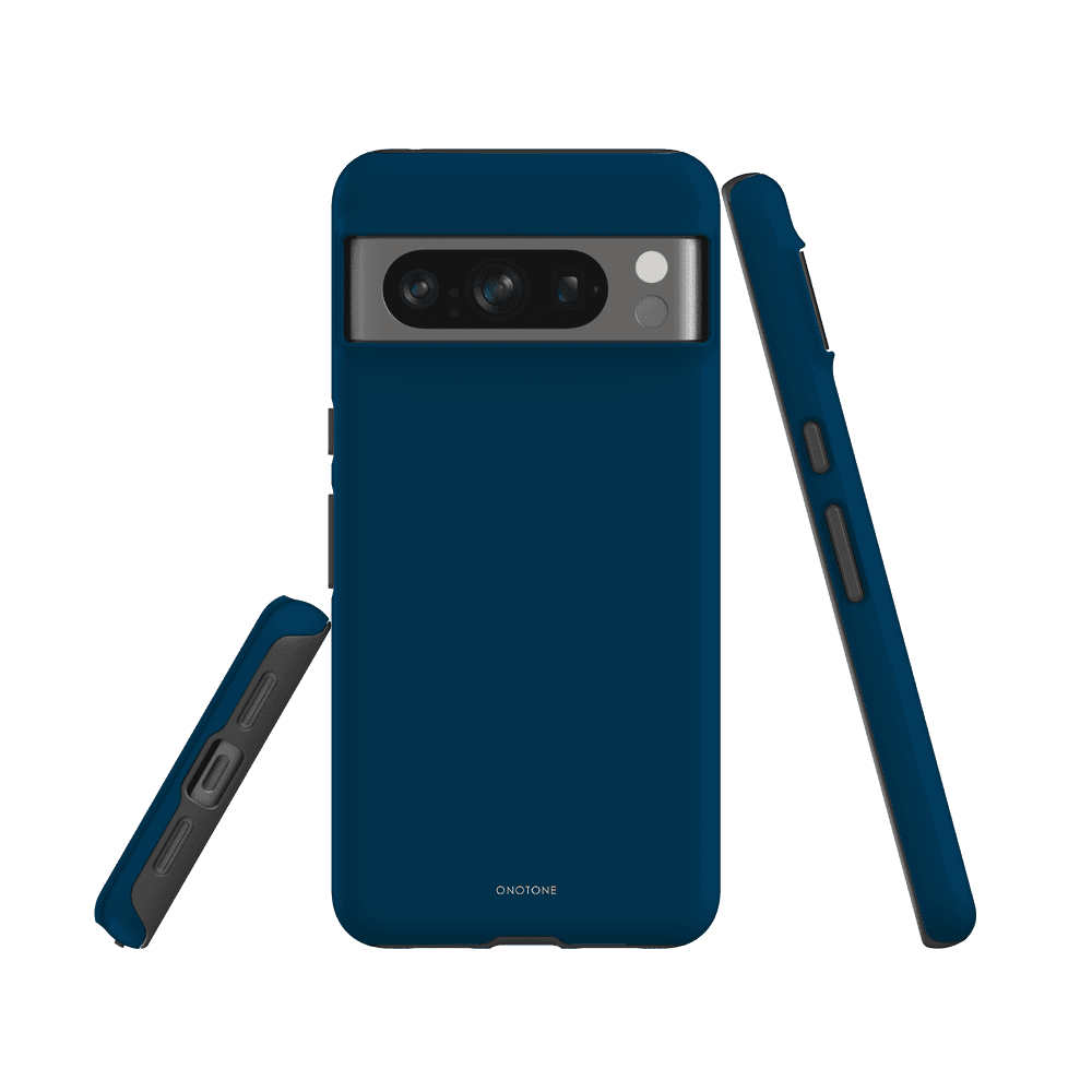 Dual-layer shockproof Google Pixel Case in Pantone 302, showcasing camera cutout and reinforced edges for impact absorption.