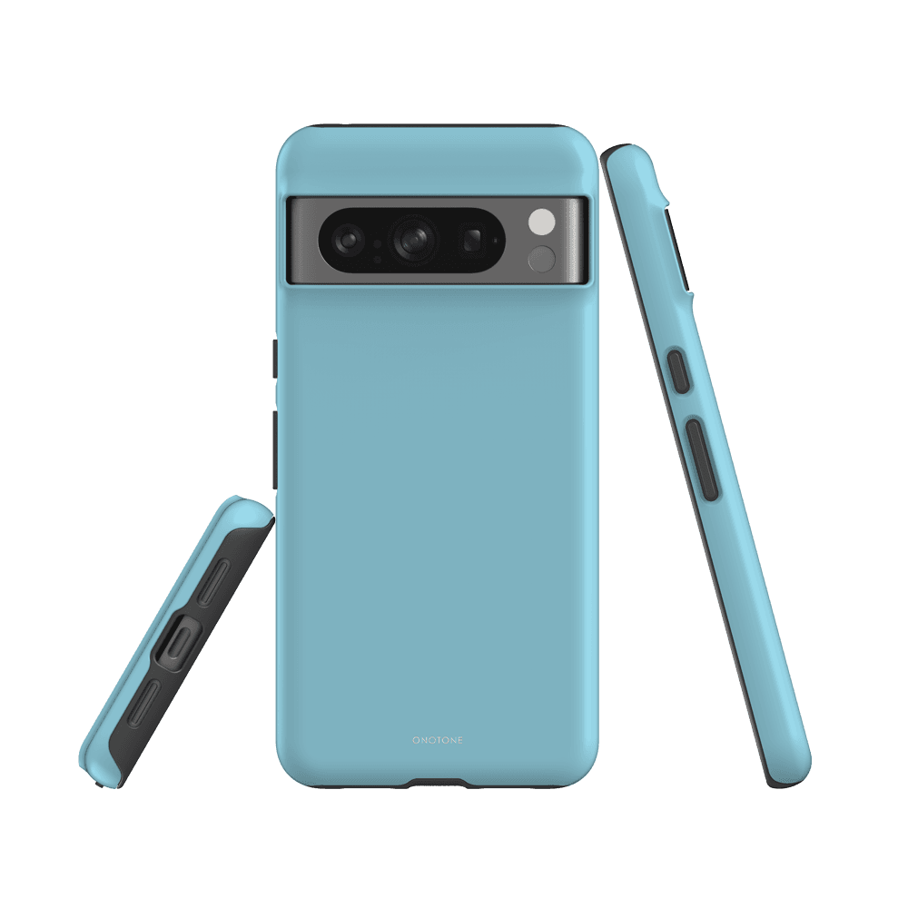 Google Pixel Case - Pantone 304 in sky blue, rugged and shock-resistant, designed for Pixel 6 Pro with full camera and port protection.