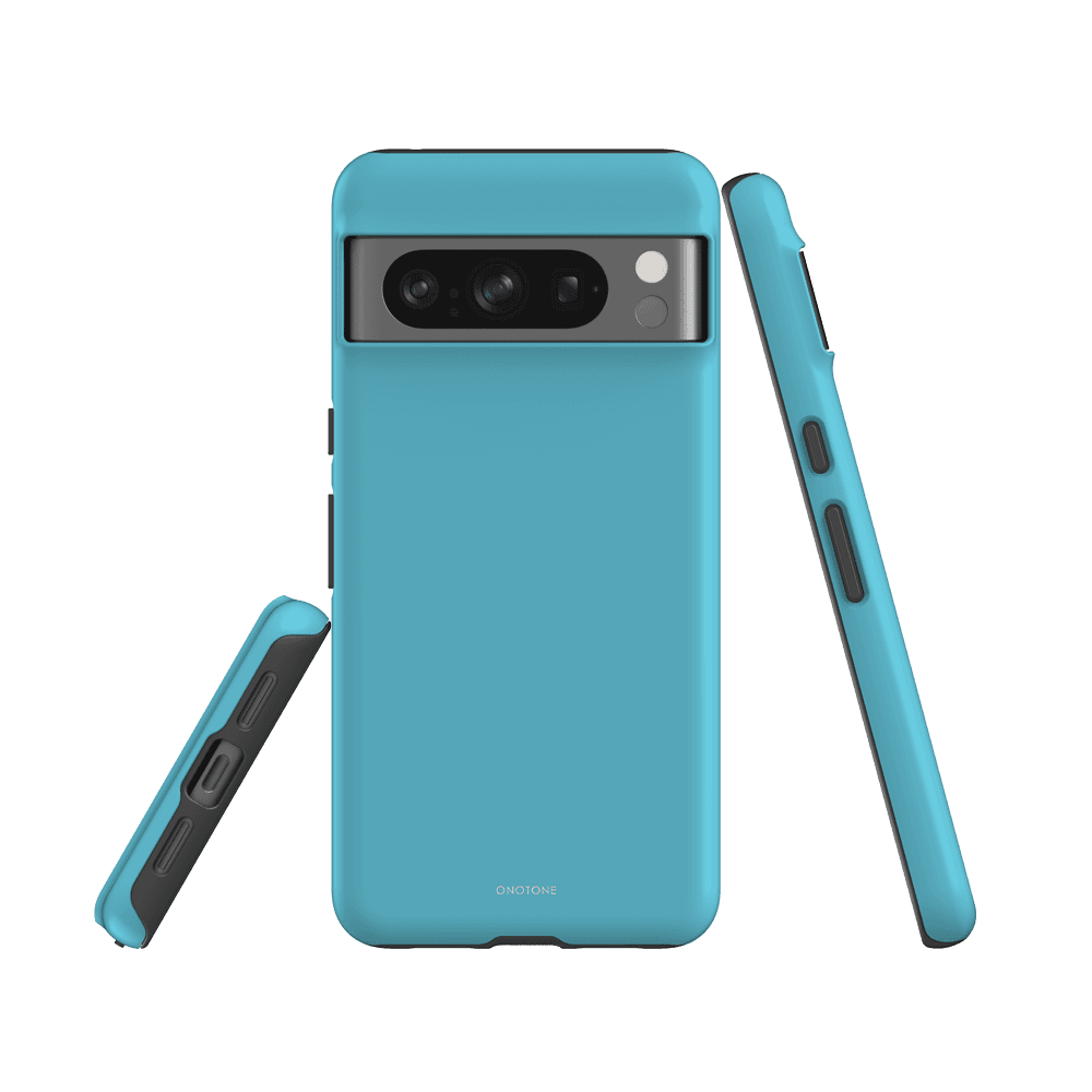 Google Pixel 6 Pro case in Pantone 310 featuring shock-resistant dual-layer construction. Designed for optimal grip and camera protection.