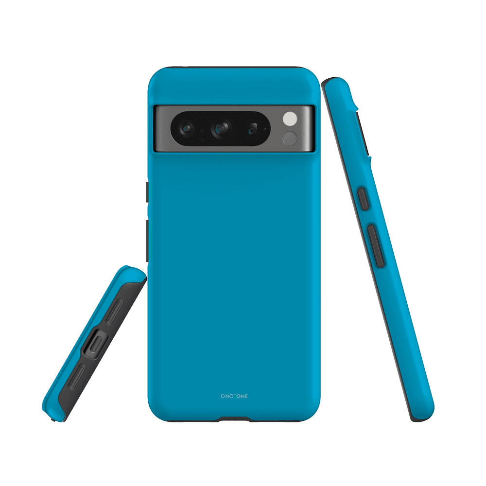 Durable Google Pixel Case Pantone 312 for Pixel 7 Pro, featuring shock-absorbing TPU and hard shell in a striking blue color.