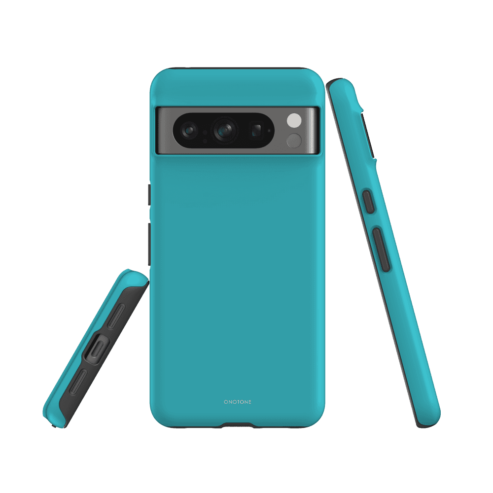 Shock-absorbing Google Pixel Case - Pantone 319 for Pixel 6 Pro, dual-layer build in bright cyan for enhanced scratch and drop protection.