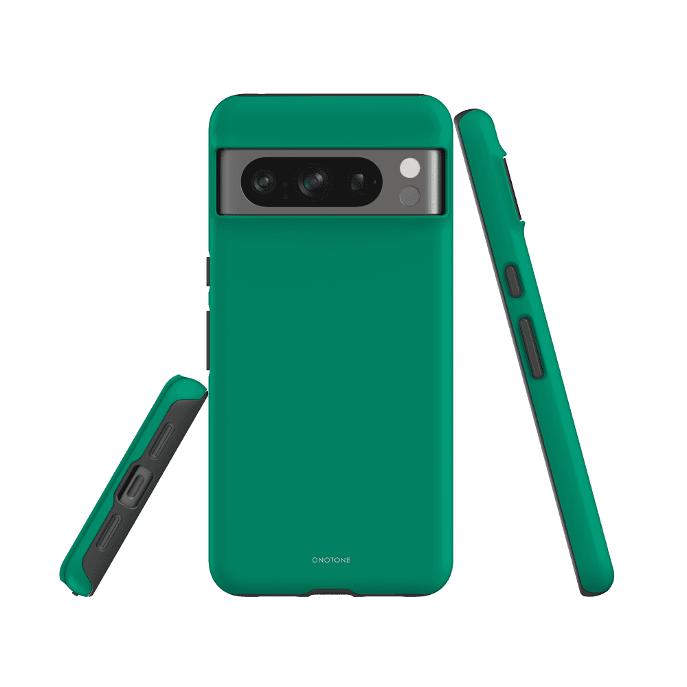 Pantone 340 Google Pixel Case for Pixel 6 Pro with shock-resistant polycarbonate and soft TPU interior, ensuring full camera and port access.