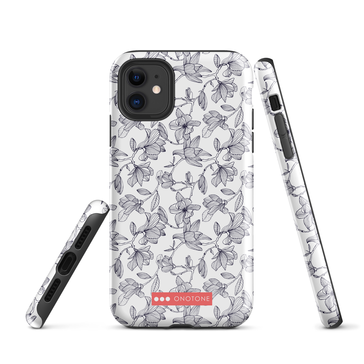 Japanese design indigo iPhone® Case with black flower patterns