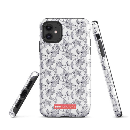 Japanese design indigo iPhone® Case with black flower patterns  (IND-035)