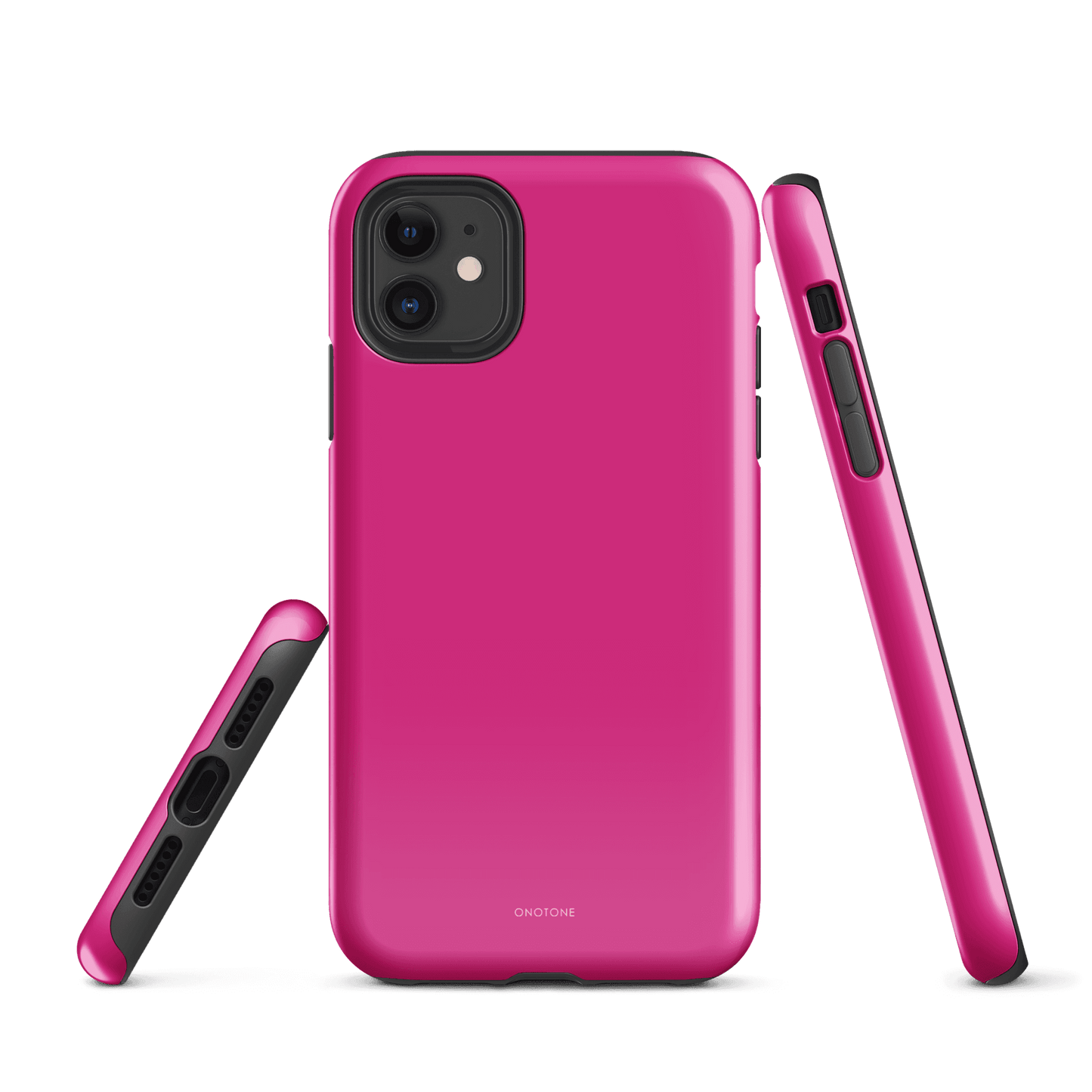 MagSafe Barbie Pink iPhone® Case in Pantone® 219 with a glossy finish, showcasing precise cutouts for buttons and ports, offering stylish protection.