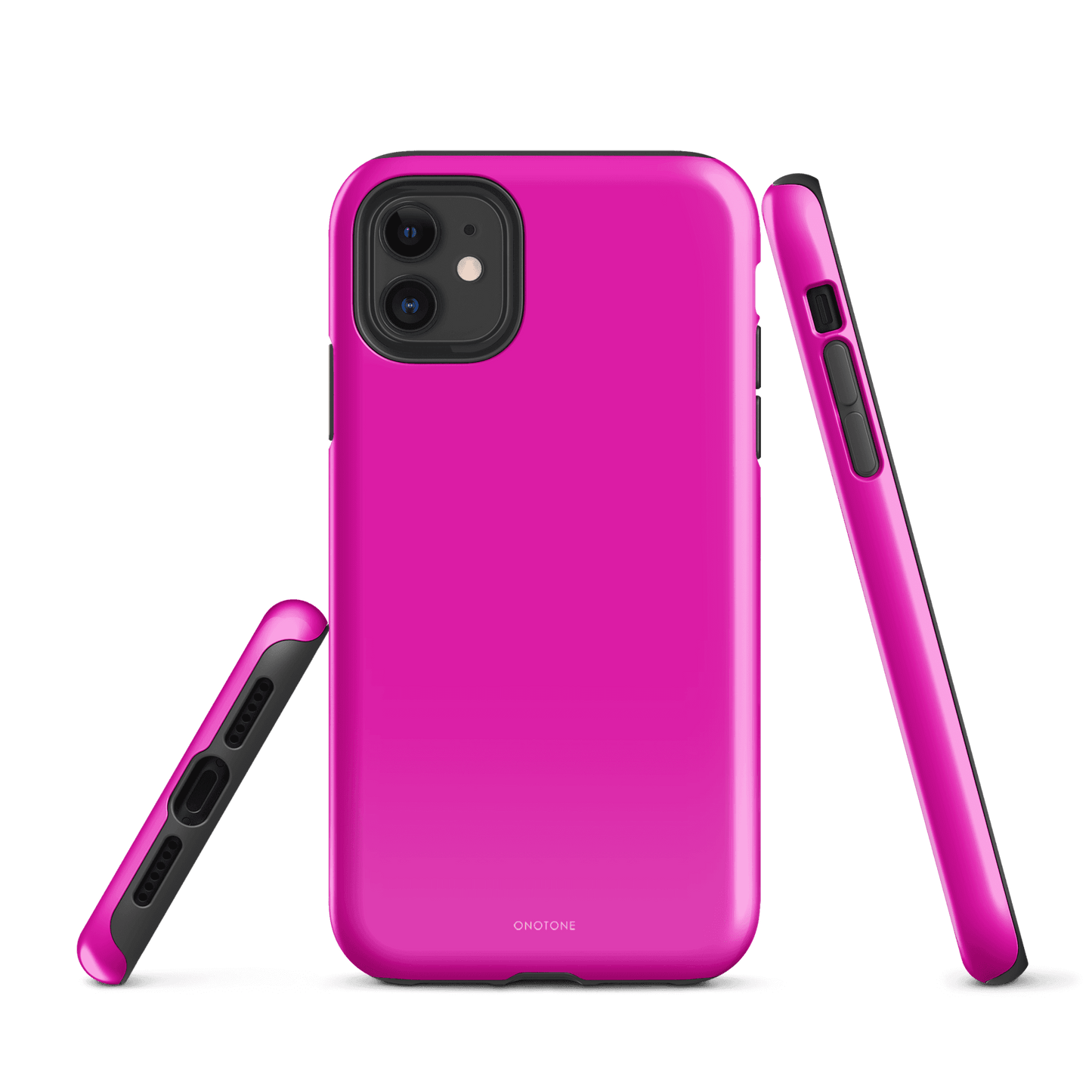 Hot pink iPhone case with a sleek design, shock-resistant hard outer shell, and soft inner lining for impact protection, MagSafe compatible.