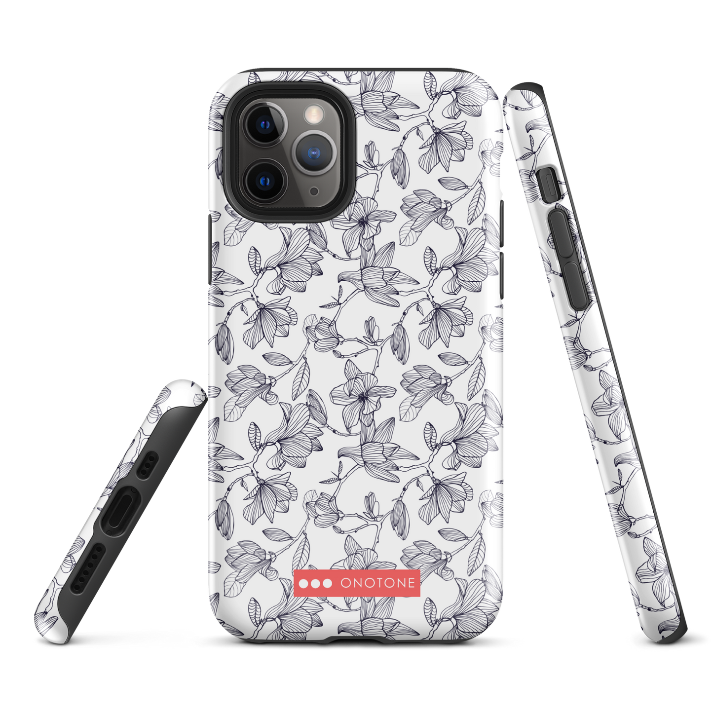 Japanese design indigo iPhone® Case with black flower patterns