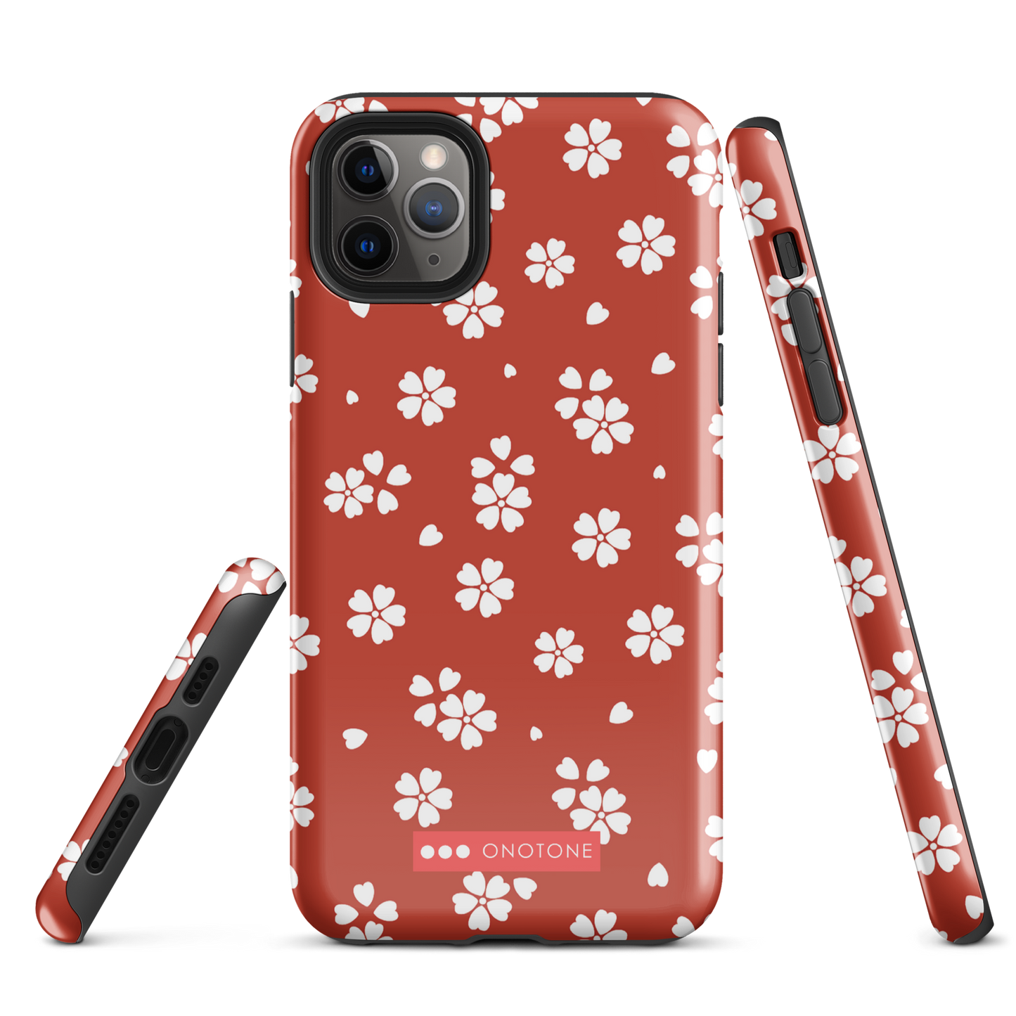Japanese design indigo iPhone® Case with red floral patterns