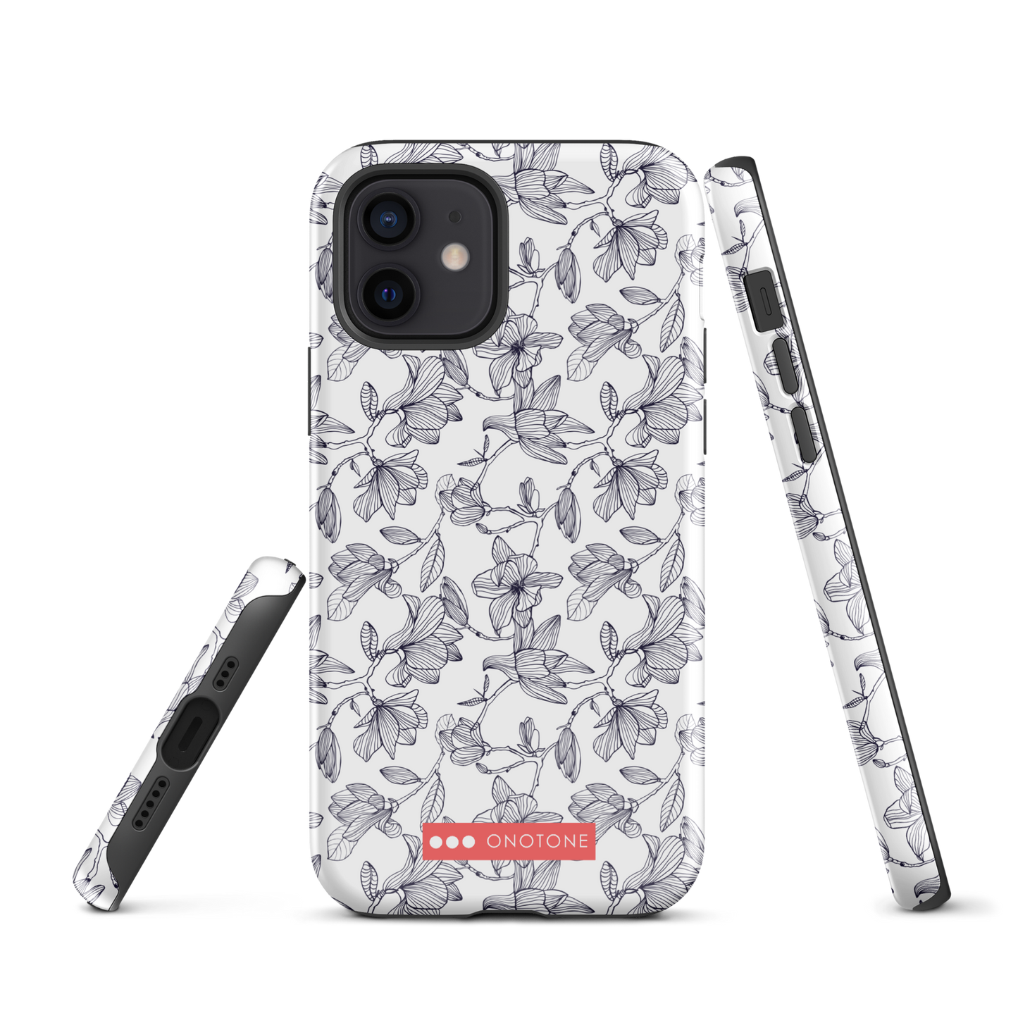 Japanese design indigo iPhone® Case with black flower patterns