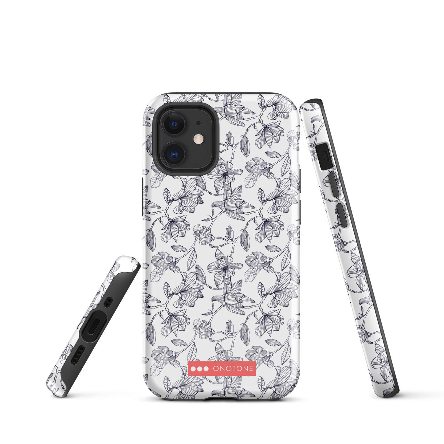 Japanese design indigo iPhone® Case with black flower patterns