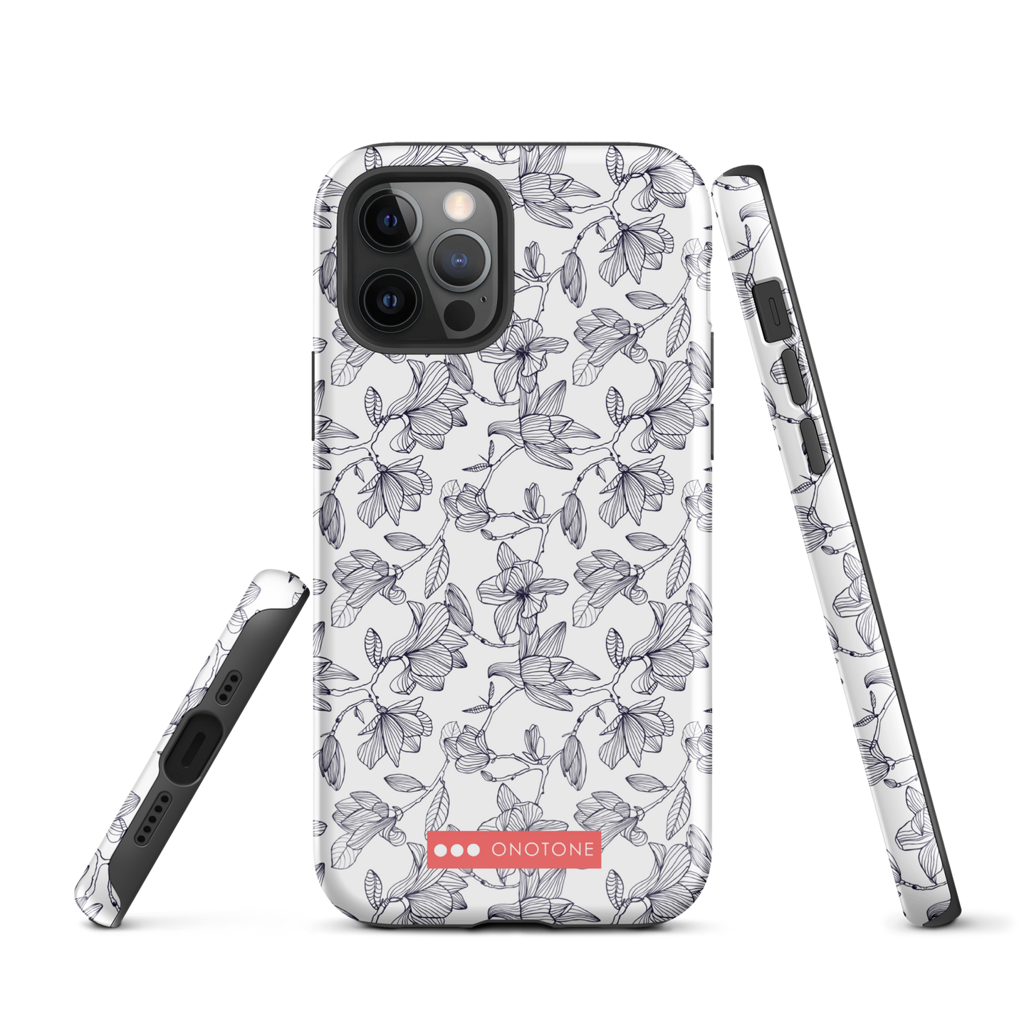Japanese design indigo iPhone® Case with black flower patterns