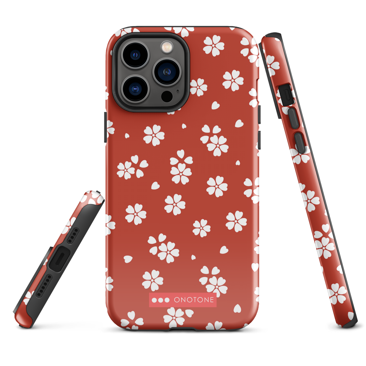 Japanese design indigo iPhone® Case with red floral patterns