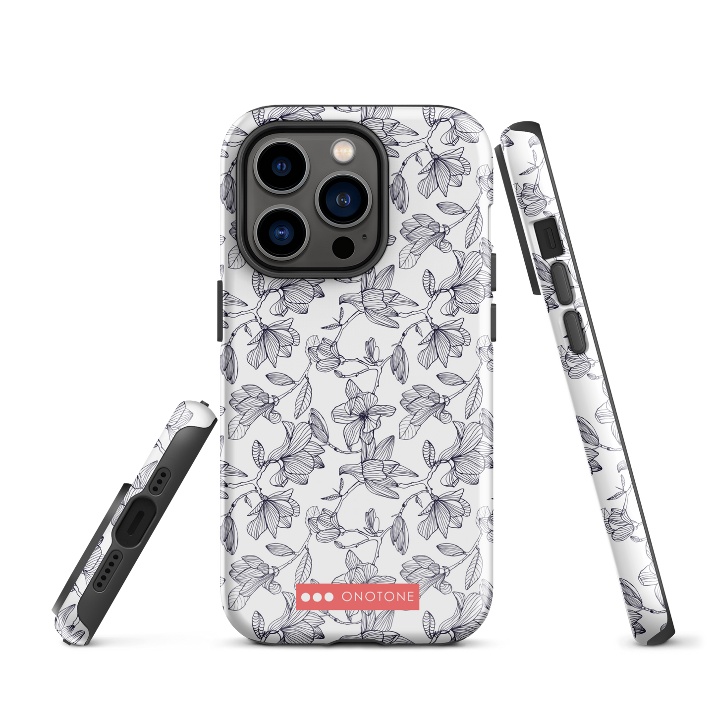 Japanese design indigo iPhone® Case with black flower patterns