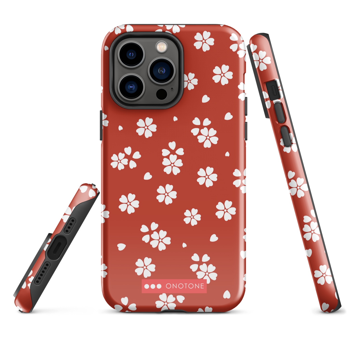 Japanese design indigo iPhone® Case with red floral patterns