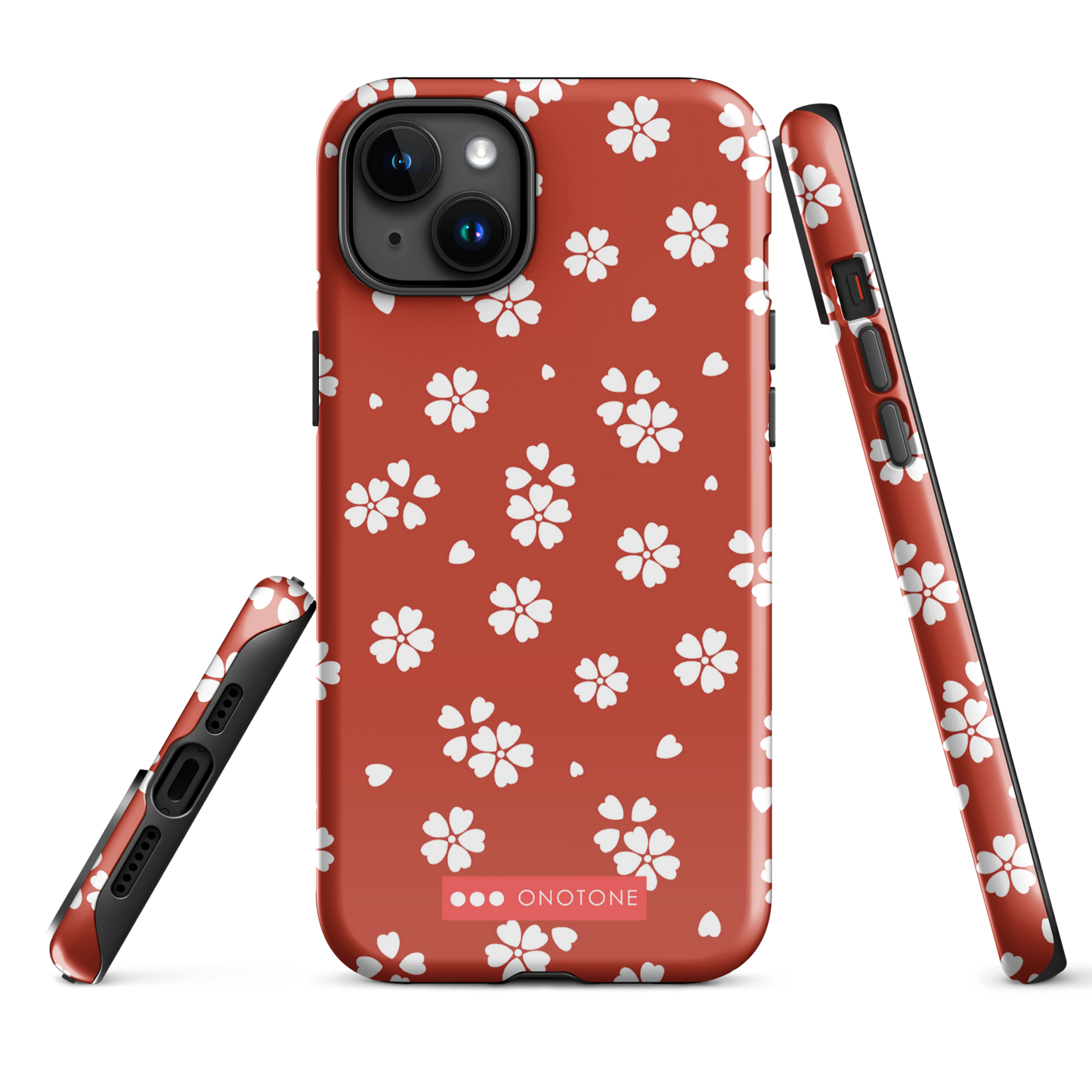 Japanese design indigo iPhone® Case with red floral patterns